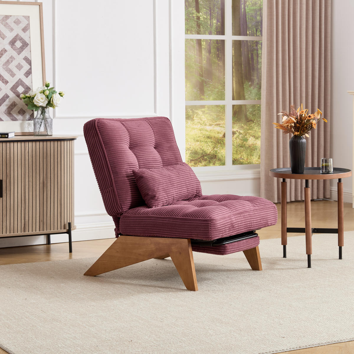 RELAXSESSEL verstellbare Rückenlehne mit Lendenkissen, DE-42243, Burgunderrot - Weinrot, Holz (73/90/127cm) - ComfortXL