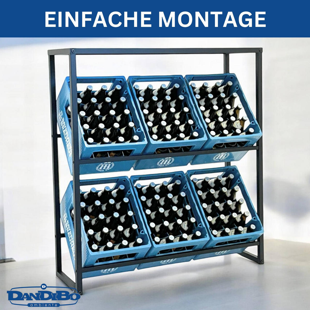 GETRÄNKEKISTENREGAL 6 Kisten mit Ablage Metall 100 cm - Schwarz, Metall (100/108/32cm) - DanDiBo