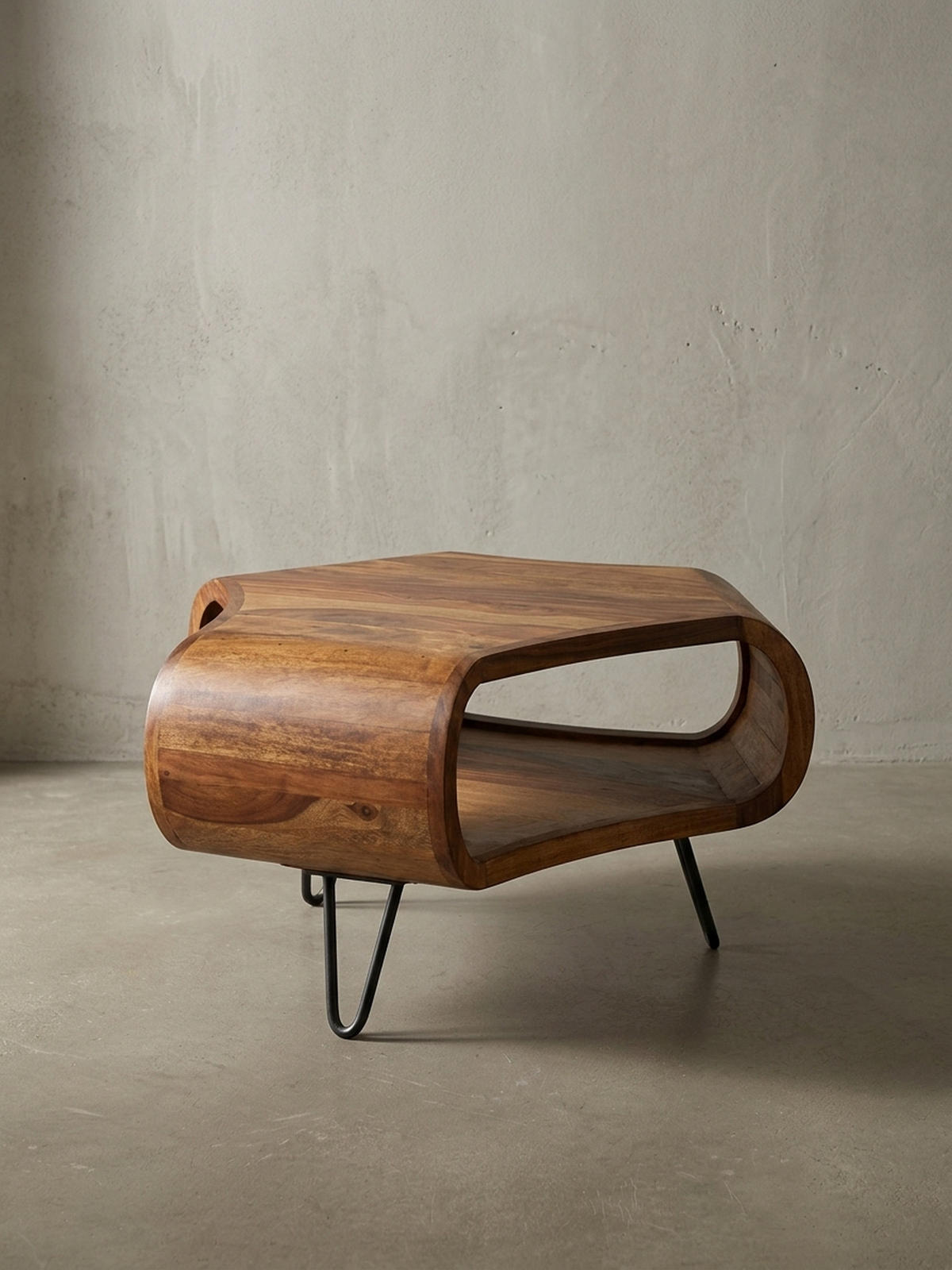 COUCHTISCH Sheesham Holz in Landhaus-Stil mit Stauraum, Maße 55x38x55 cm - Schwarz/Braun, Holz/Metall (55/55/38cm) - KADIMA DESIGN