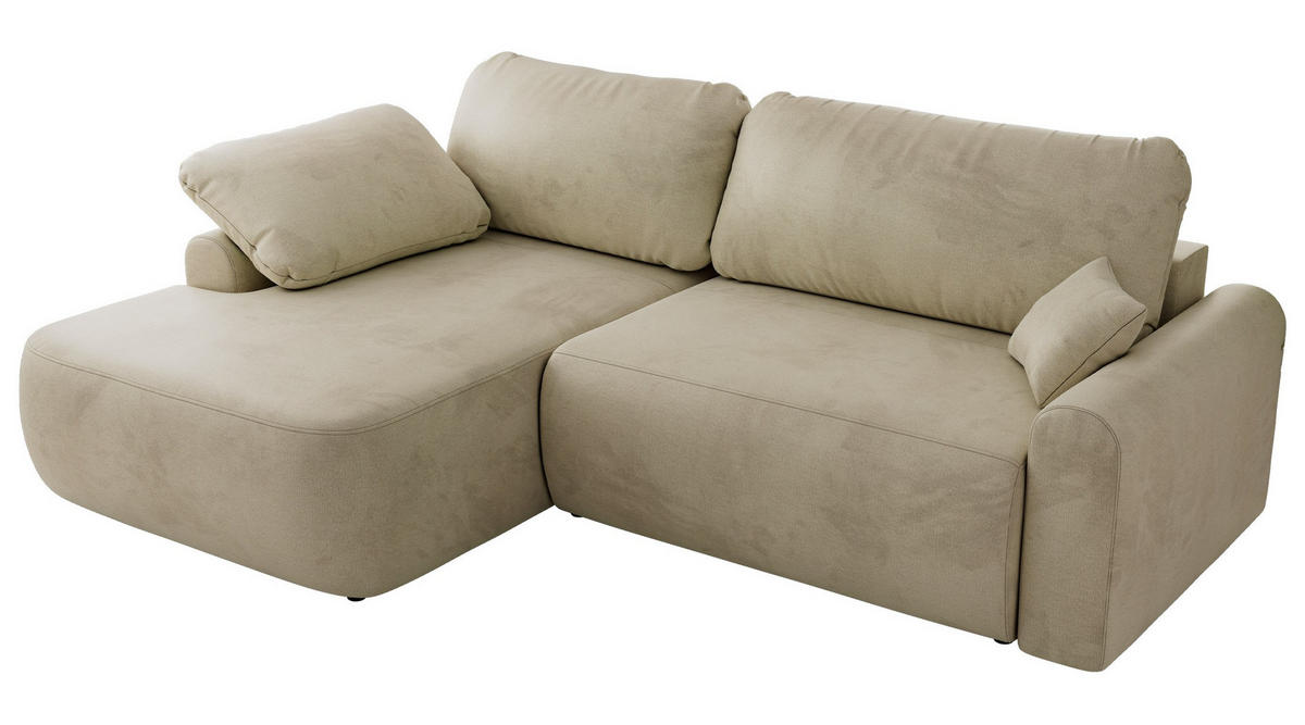 ECKSCHLAFSOFA CUBO L Beige Velvet - links - Beige/Schwarz, Kunststoff/Textil (273/187cm) - MKS
