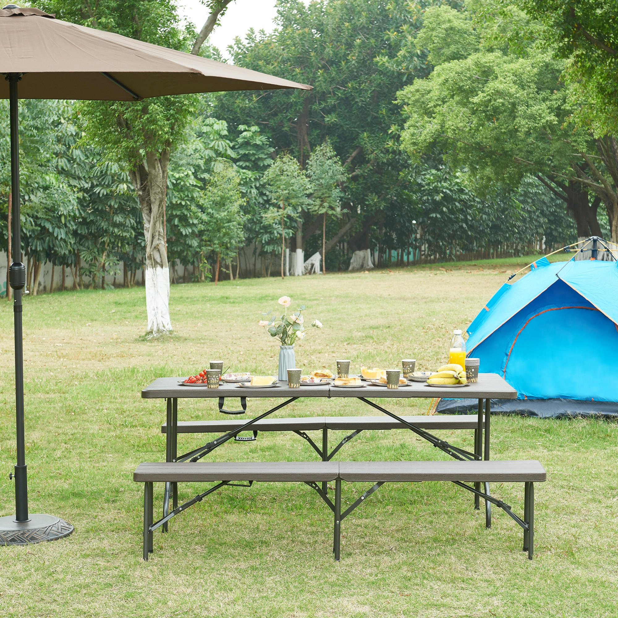 Thumbnail - [en.casa] Klapptisch, Dunkelbraun, Kunststoff, Metall, Rechteckig, 180x72x75 cm, Gartenmöbel, Gartentische, Klapptische