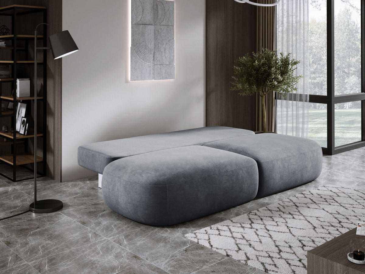 SCHLAFSOFA Moderne BABU mit Schlaffunktion – 3-Sitzer Sofa mit Bettkasten, DL-Automat, 2 Rückenkissen, 2 Zierkissen, 240x90x90 cm, Grau - Grau, Holz/Textil (240/90/90cm) - DomoHome