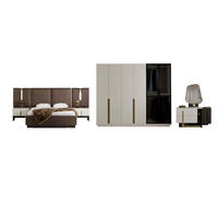 BETTANLAGE Pedro Brown Typ-1 Bett mit Kopfteil, 2 Nachttische, Kleiderschrank und Kommode - Braun, Holzwerkstoff (160/200cm)