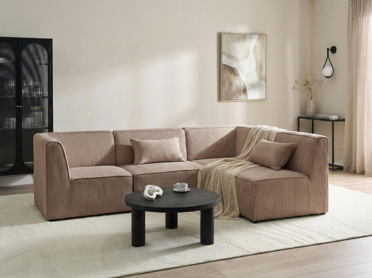 COLȚAR modul cu 4 locuri pe partea stângă bej nisipiu reps reiat Lemvig - bej/nisipiu, material textil (250/166cm) - Beliani