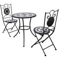BISTROSET mit 2 Klappstühle, aus Keramik, in Schwarz und Weiß, 3-teiliges Set - Schwarz, Metall - vidaXL