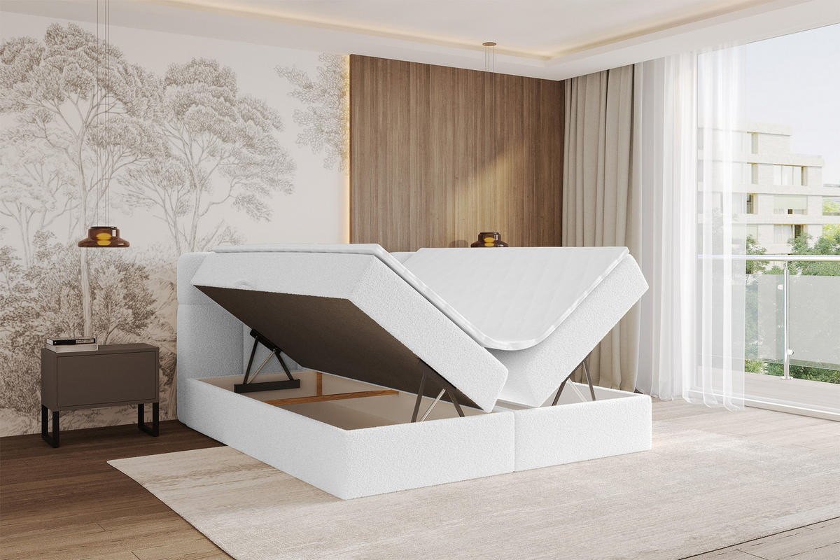 BOXBETT mit Matratze H3 - FAMA - 120x200 cm Weiß Quelle - Weiß, Holzwerkstoff (120/200cm) - ALTDECOR