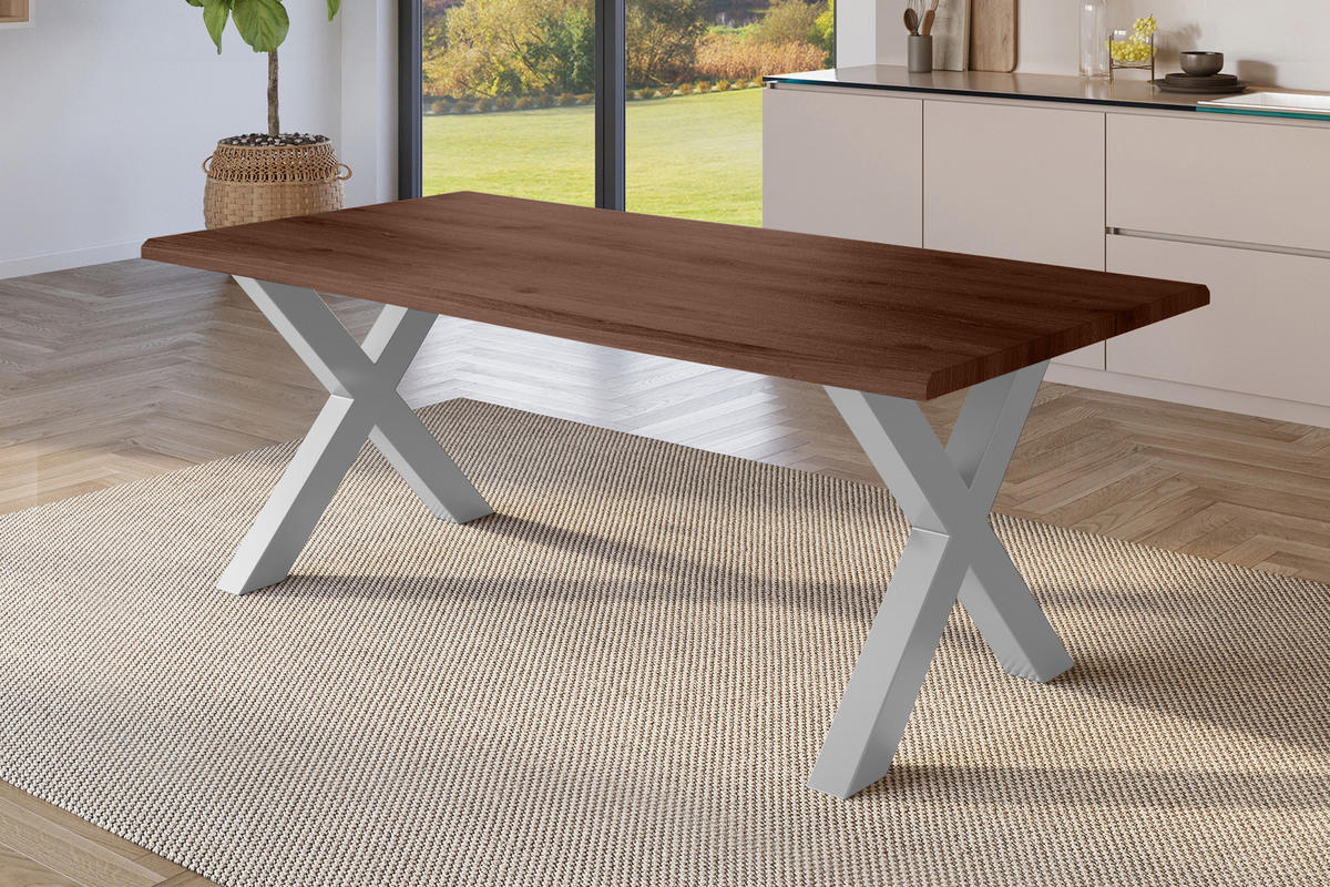 ESSTISCH JULIUS X - Silberfarben/Nussbaumfarben, Holz (90/180/77cm) - SAM