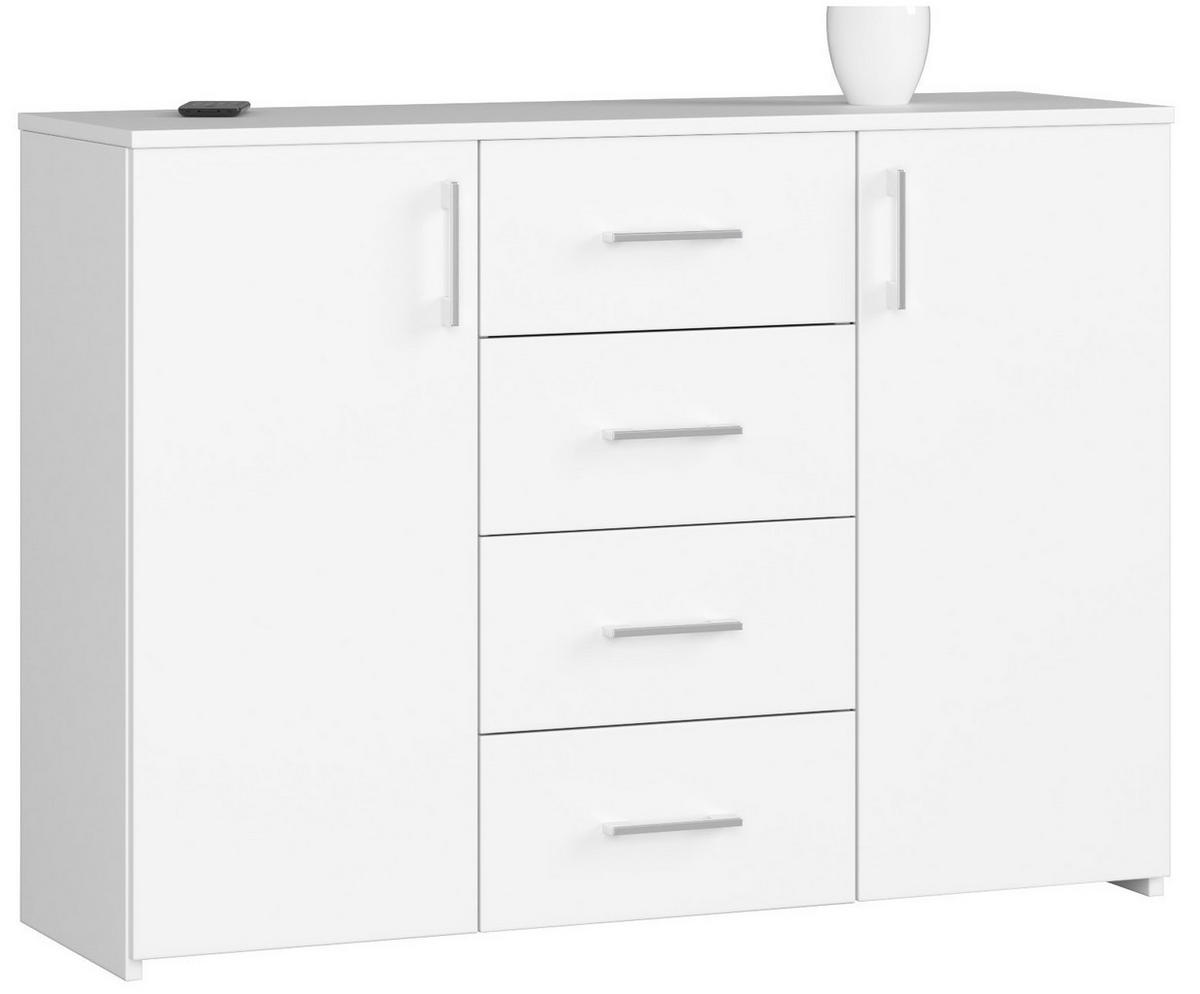 KOMMODE Weiß 110x35x80 cm - Silberfarben/Weiß, Holzwerkstoff/Kunststoff (110/80/35cm) - Akord