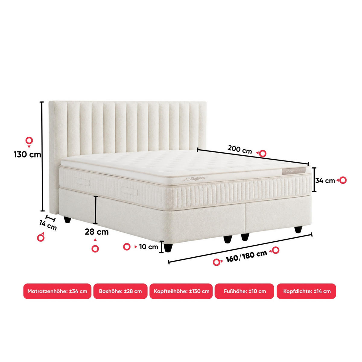 BOXSPRINGBETT Belezza Bett Boxspringbett 140x200 mit matratze - Beige, Holz (140/200cm) - Gowoll