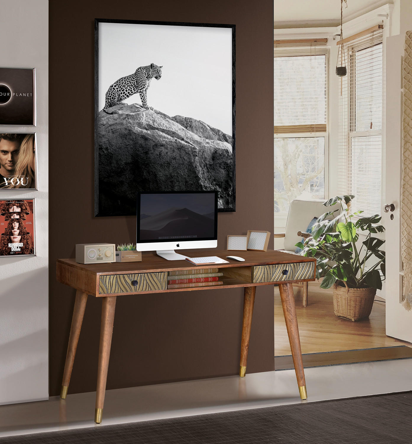 SCHREIBTISCH aus Mangoholz mit Bronzeelementen - Braun, Holz (130/50/76cm) - Giner y Colomer