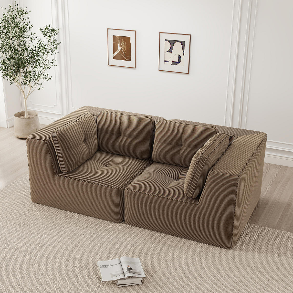 2-SITZER Sofa 208x104x69 cm aus Cordstoff rahmenlos modular, braun - Braun, Textil (104/69/208cm)