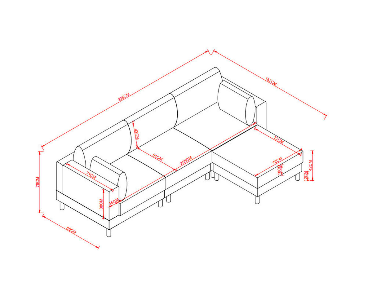 ECKSOFA 235/152/78 cm mit Hocker und flexibel montierbarer Chaiselongue, skandinavisches Design, Beige - Beige, Kunststoff (235/152cm) - Redom