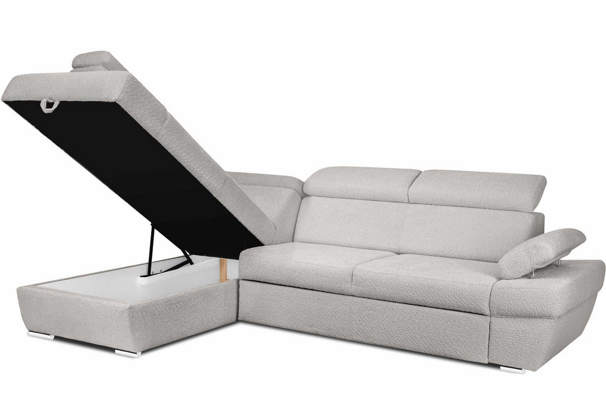 SCHLAFECKSOFA RATLO links 4/5-Sitzer mit Bettkasten, Braun - Graubraun/Silberfarben, Textil (270/190cm) - KONSIMO®