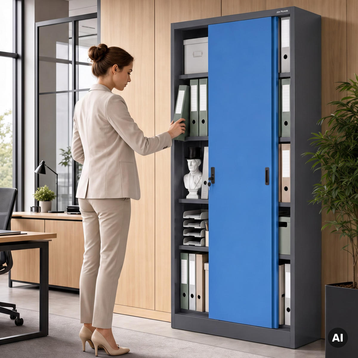 SCHIEBETÜRENSCHRANK KUBA 185x90x40 cm - Blau/Anthrazit, Metall (90/185/40cm) - Jan Nowak
