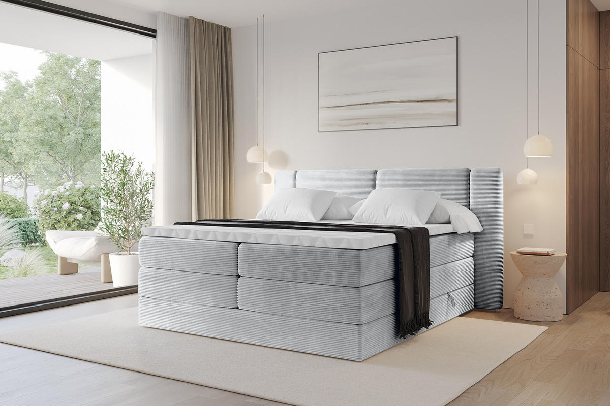 BOXSPRINGBETT mit Matratze H3/H4 - EVON KING - 140x200 cm Grau - Graubraun, Holzwerkstoff (140/200cm) - ALTDECOR