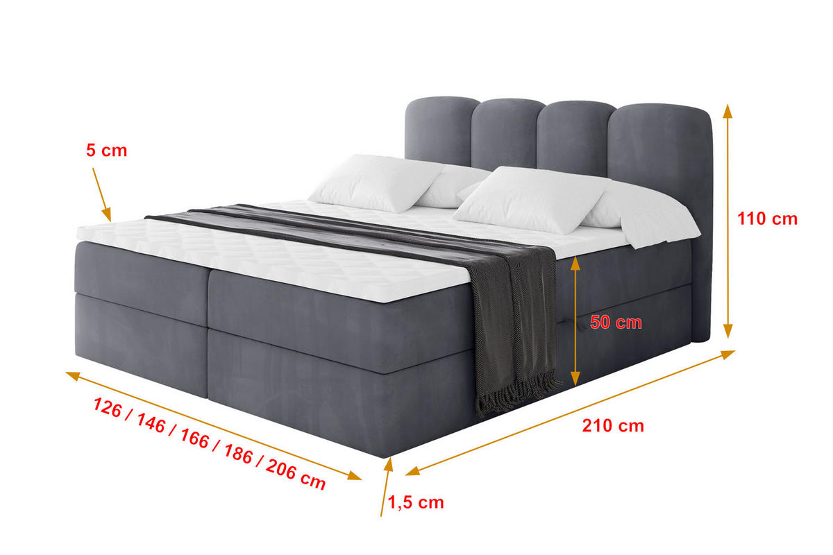 BOXBETT mit Matratze H4 - NINA - 160x200 cm - Dunkelgrau - Dunkelgrau, Holzwerkstoff (160/200cm) - ALTDECOR