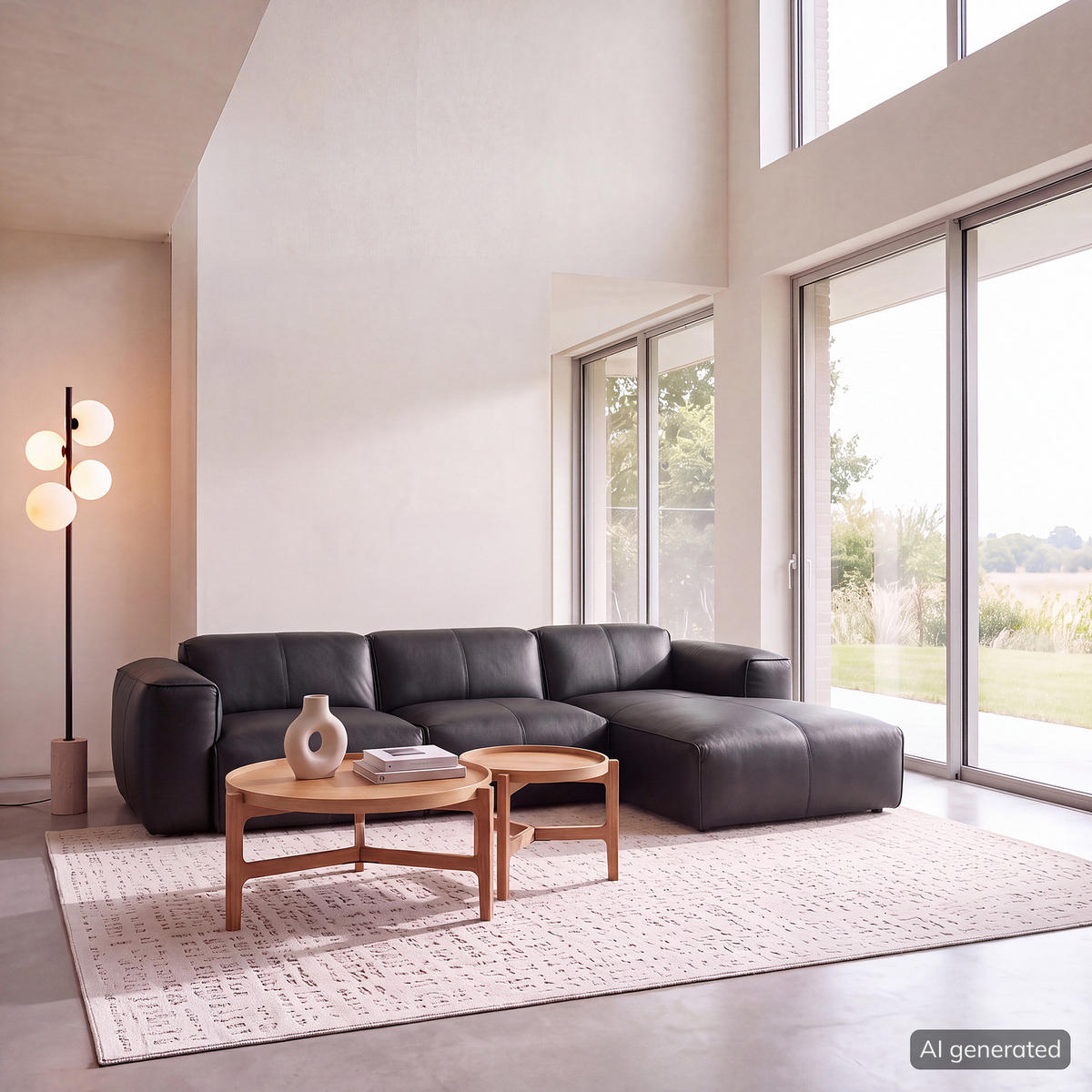 3-SITZER ECKSOFA mit Longchair - Schwarz, Leder/Kunststoff (284/173cm) - home24