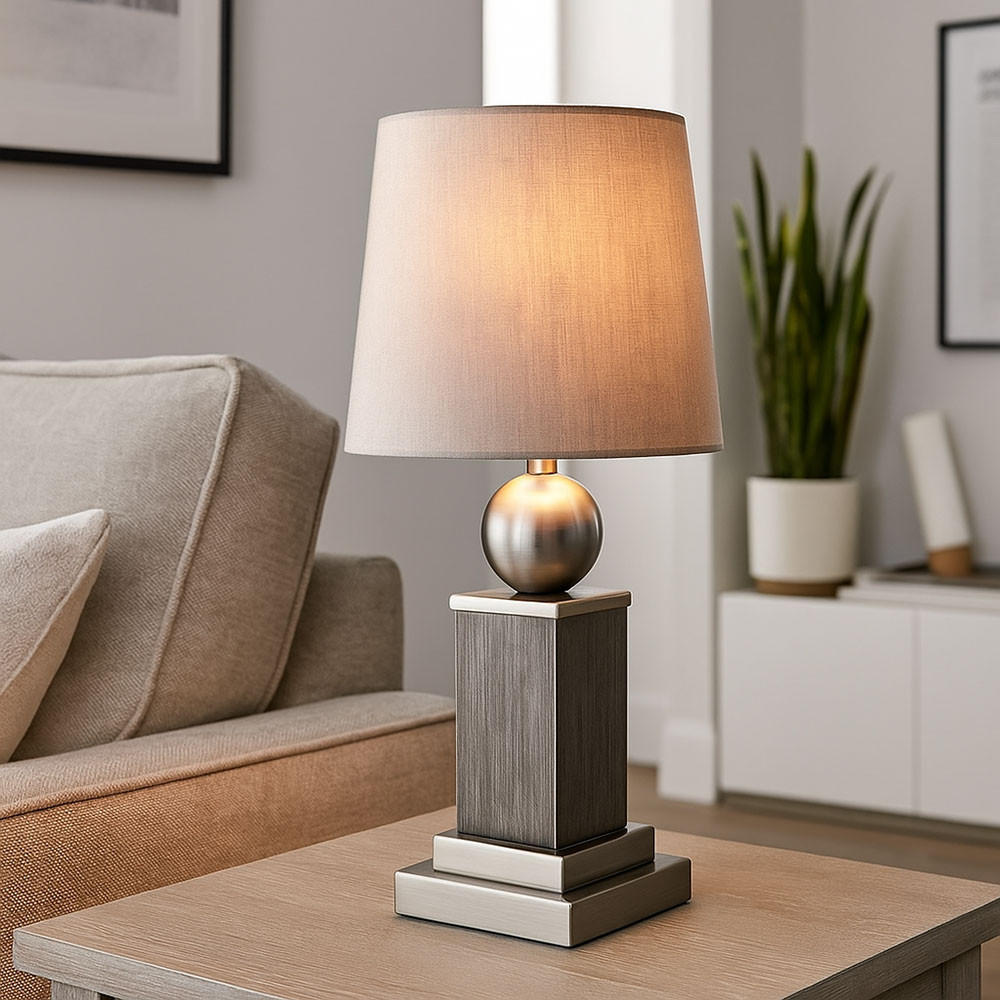 TISCHLEUCHTE ROLLO Holzoptik Grau - Grau, Holz (15/15/34cm) - Globo Lighting