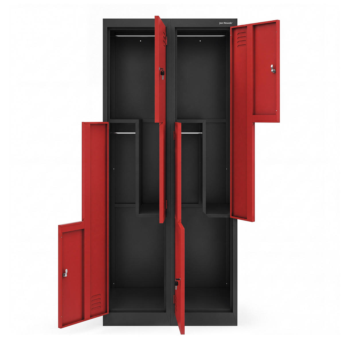 KLEIDERSCHRANK JULIA 185x80x45 cm - Anthrazit/Rot, Metall (80/185/45cm) - Jan Nowak