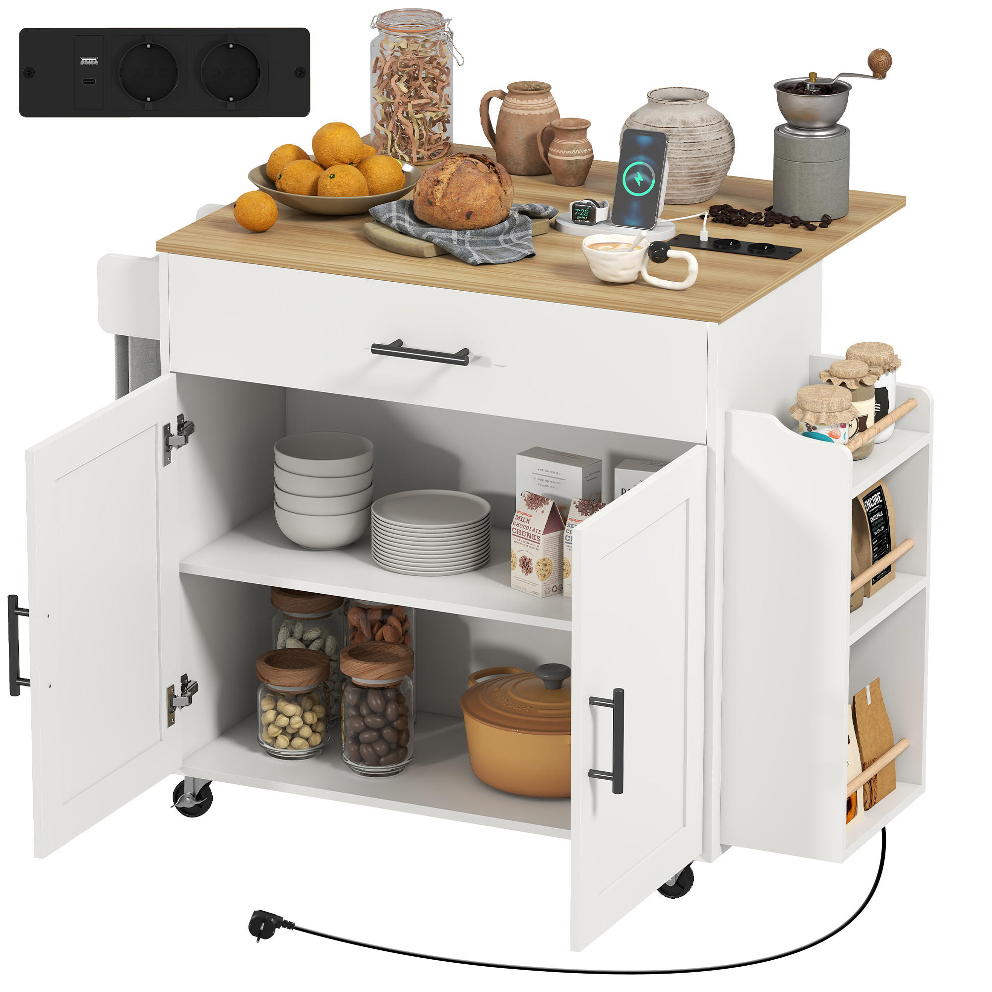 SERVIERWAGEN DE-08682 klappbare Arbeitsplatte auf Rollen Weiß - Weiß, Holzwerkstoff (68/85/120cm) - ComfortXL