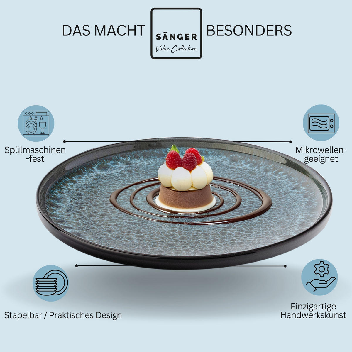 DESSERTTELLER SET MANILA - 6 teilig aus Steingut - Blau, Stein (20cm) - Sänger