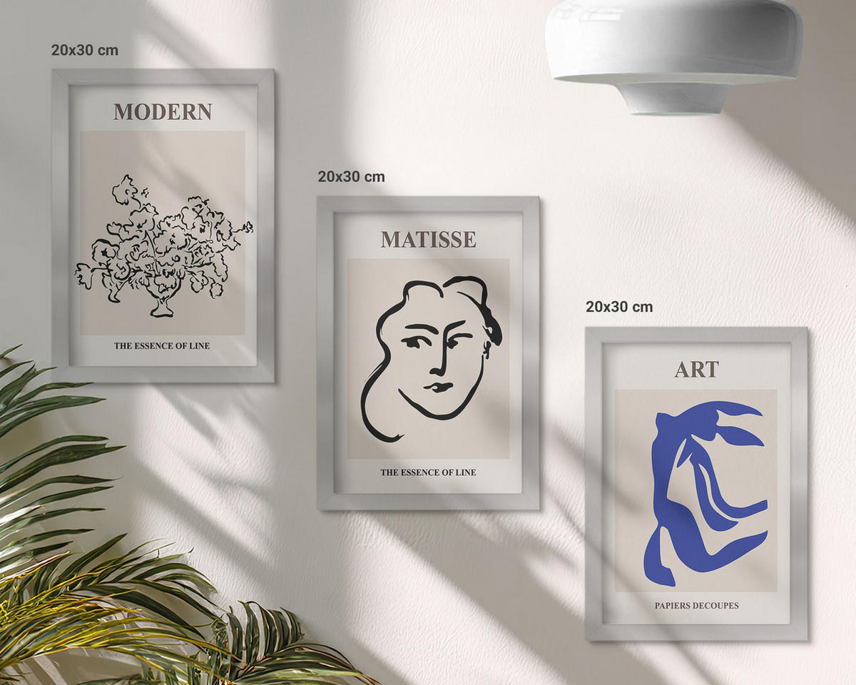 BILDER SET 3er Set - 20x30 cm Silberner Rahmen - Abstrakte minimalistische Poster - Silberfarben, Kunststoff (20/30cm) - TULUP