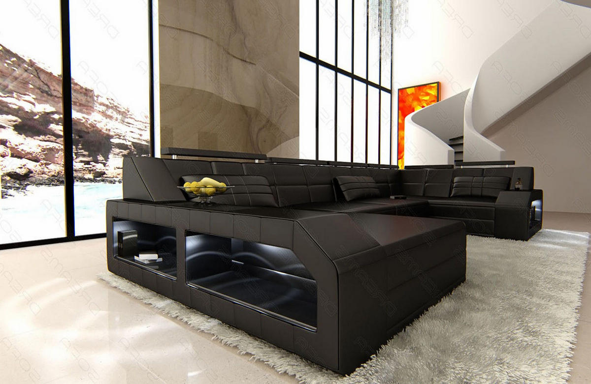 WOHNLANDSCHAFT Arezzo U - Schwarz, Leder (380/86/197cm) - Sofa Dreams
