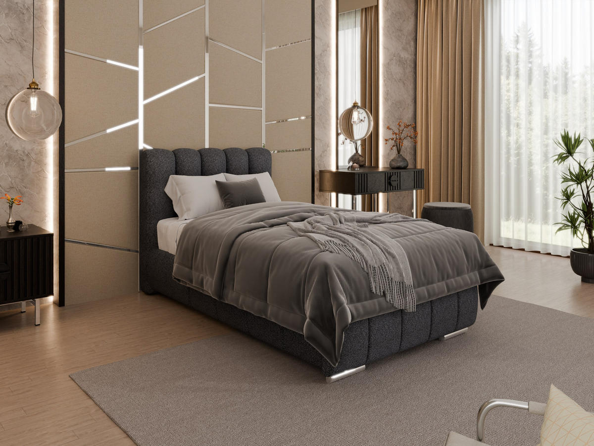 POLSTERBETT Zaira 90x200cm – Elegantes Polsterbett für modernen Wohnstil , ZONIERTE MULTI-TASCHEN-FEDERKERN (24cm), Graphitfarben - Graphitfarben, Holz (90/200cm) - Panda Möbel