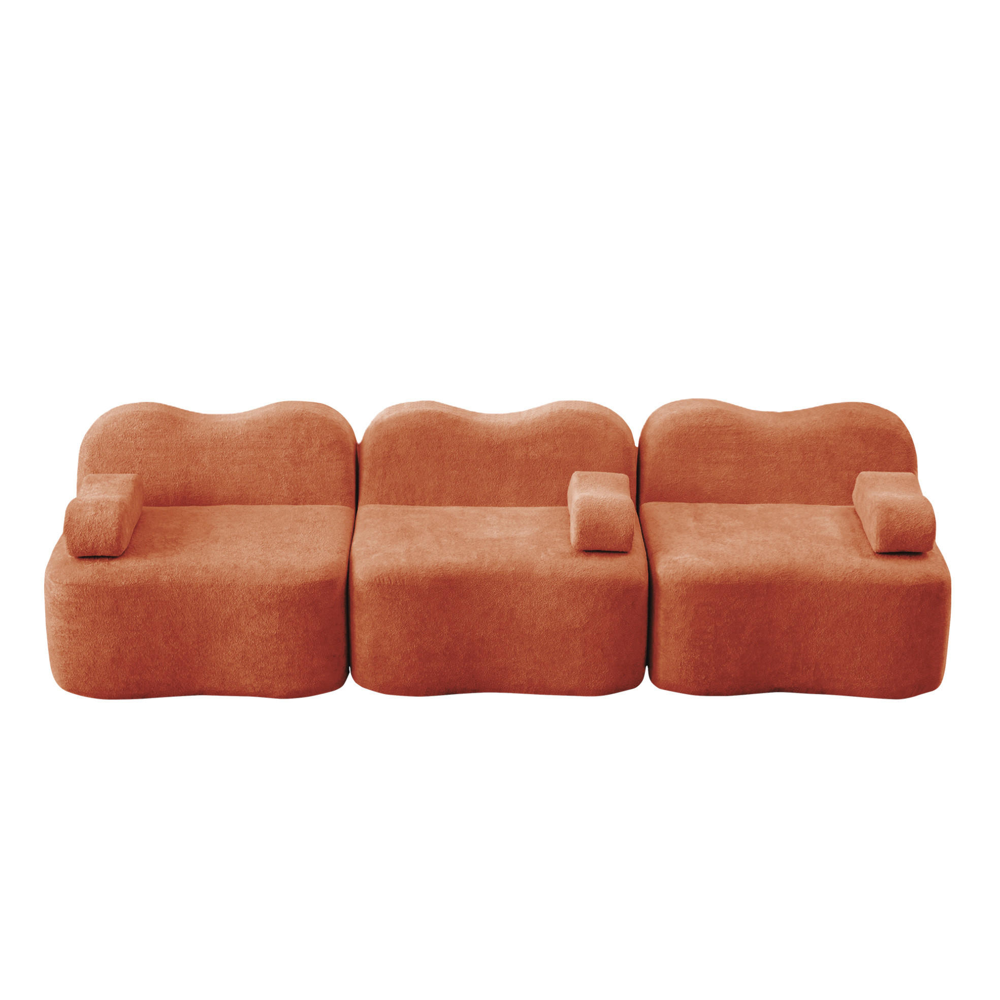 SOFA 288/98/70 cm in Orange aus Samt mit tiefer Sitzfläche - Orange, Textil (98/70/288cm) - Flora Grace