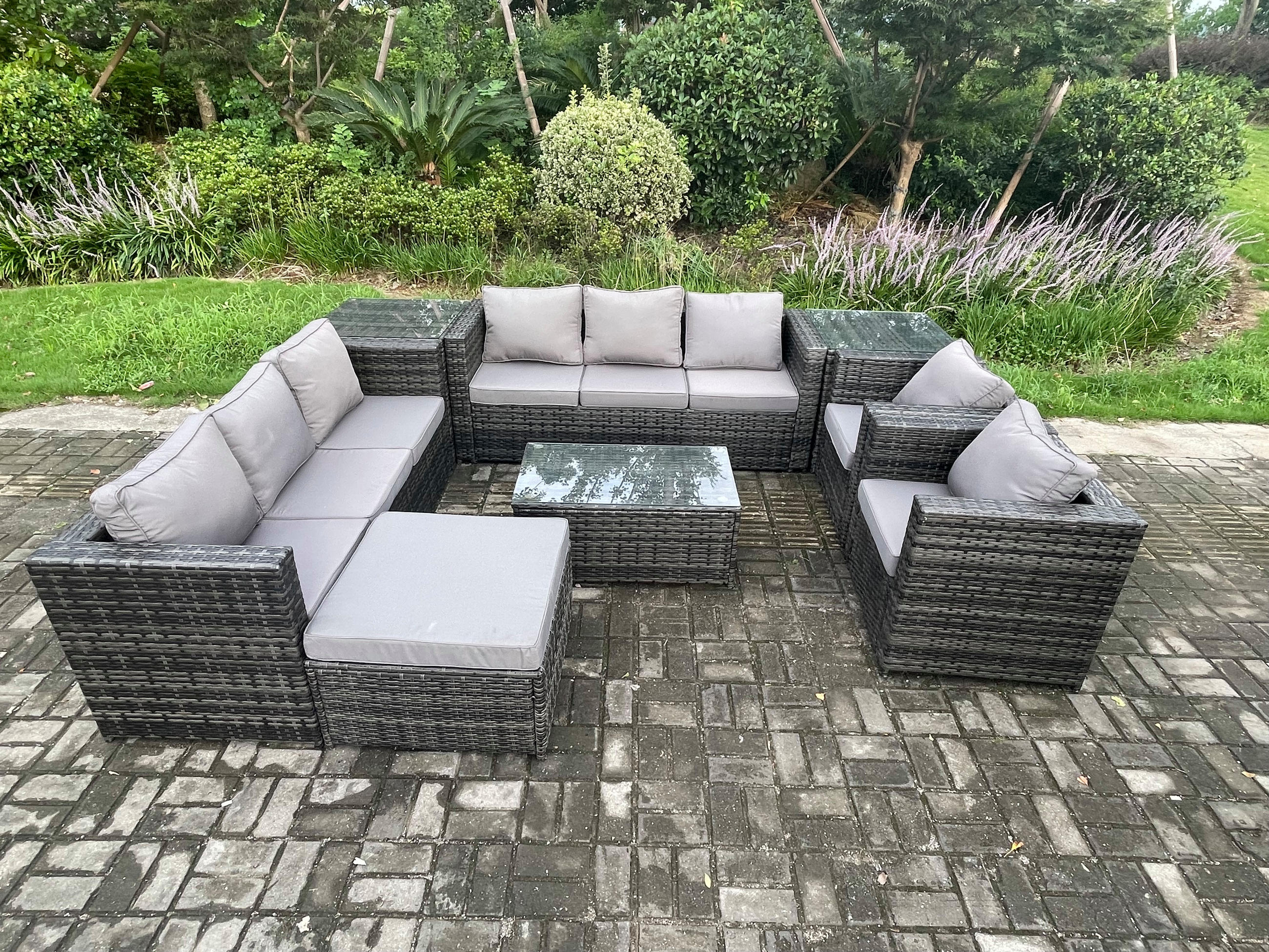 GARTENMÖBELSET Polyrattan 9-Sitzer - Dunkelgrau, Metall - Fimous