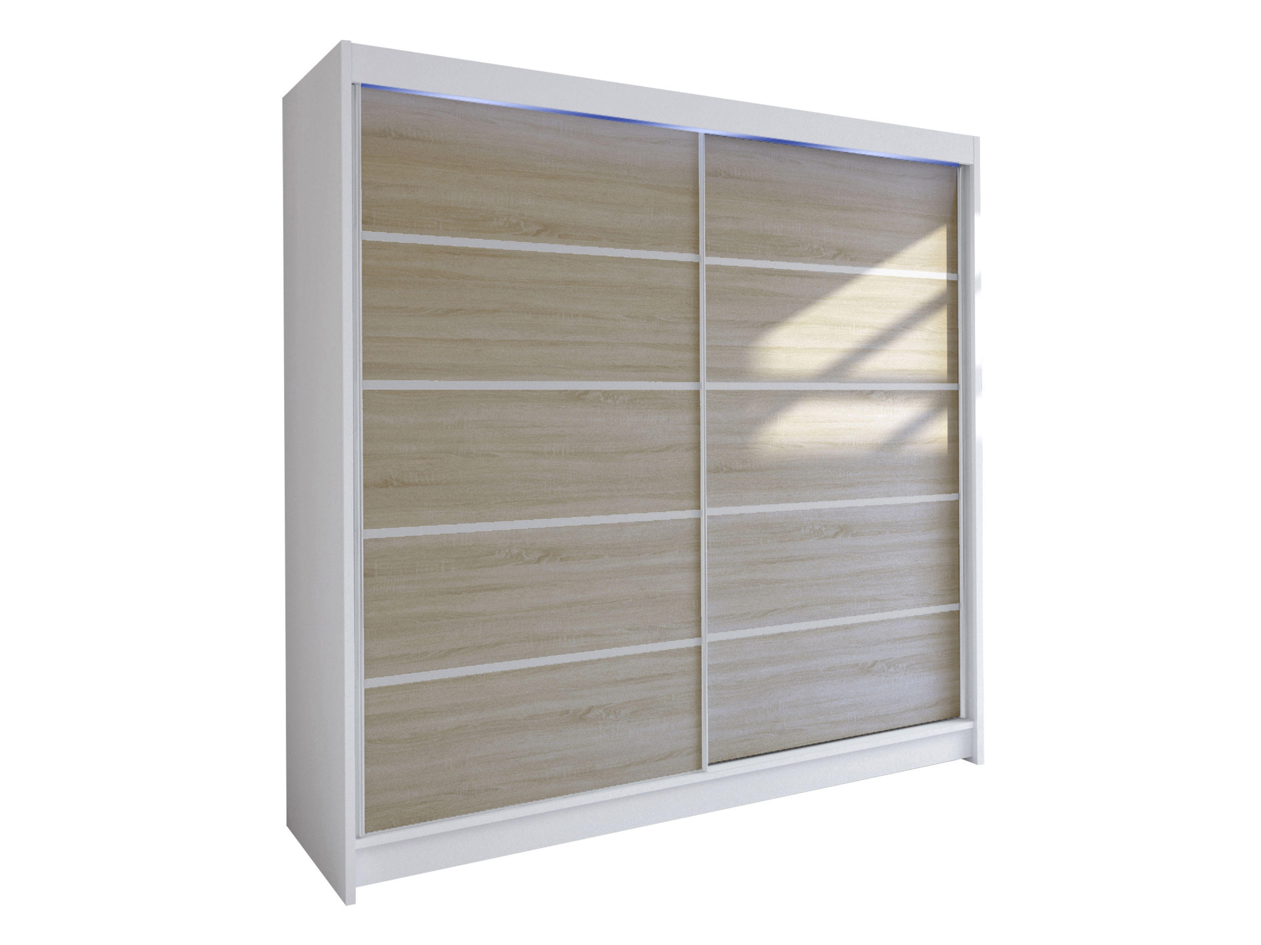 SCHWEBETÜRENSCHRANK Talin IV, mit RGB LED Beleuchtung - Beige/Silberfarben, Holzwerkstoff/Metall (180/215/58cm) - MIRJAN24