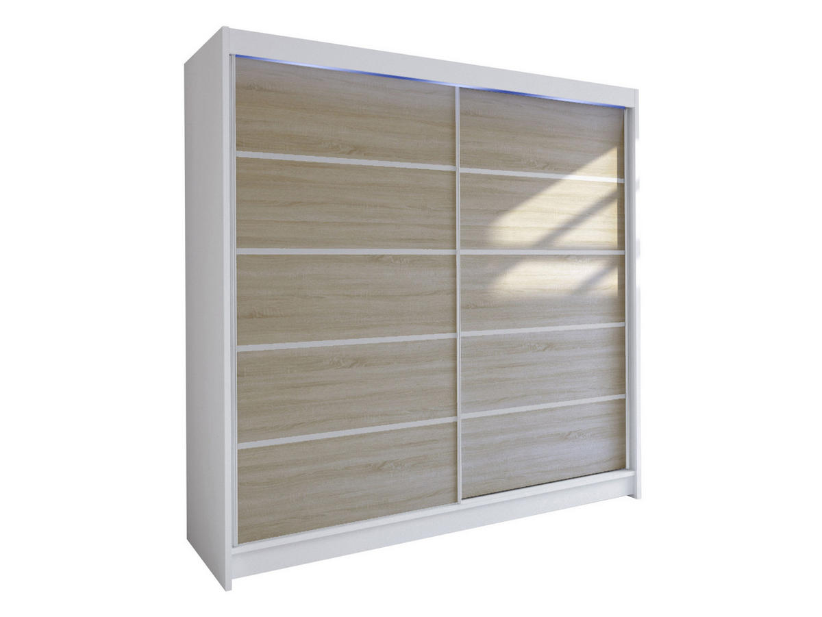 SCHWEBETÜRENSCHRANK Talin IV, mit RGB LED Beleuchtung - Beige/Silberfarben, Holzwerkstoff/Metall (180/215/58cm) - MIRJAN24