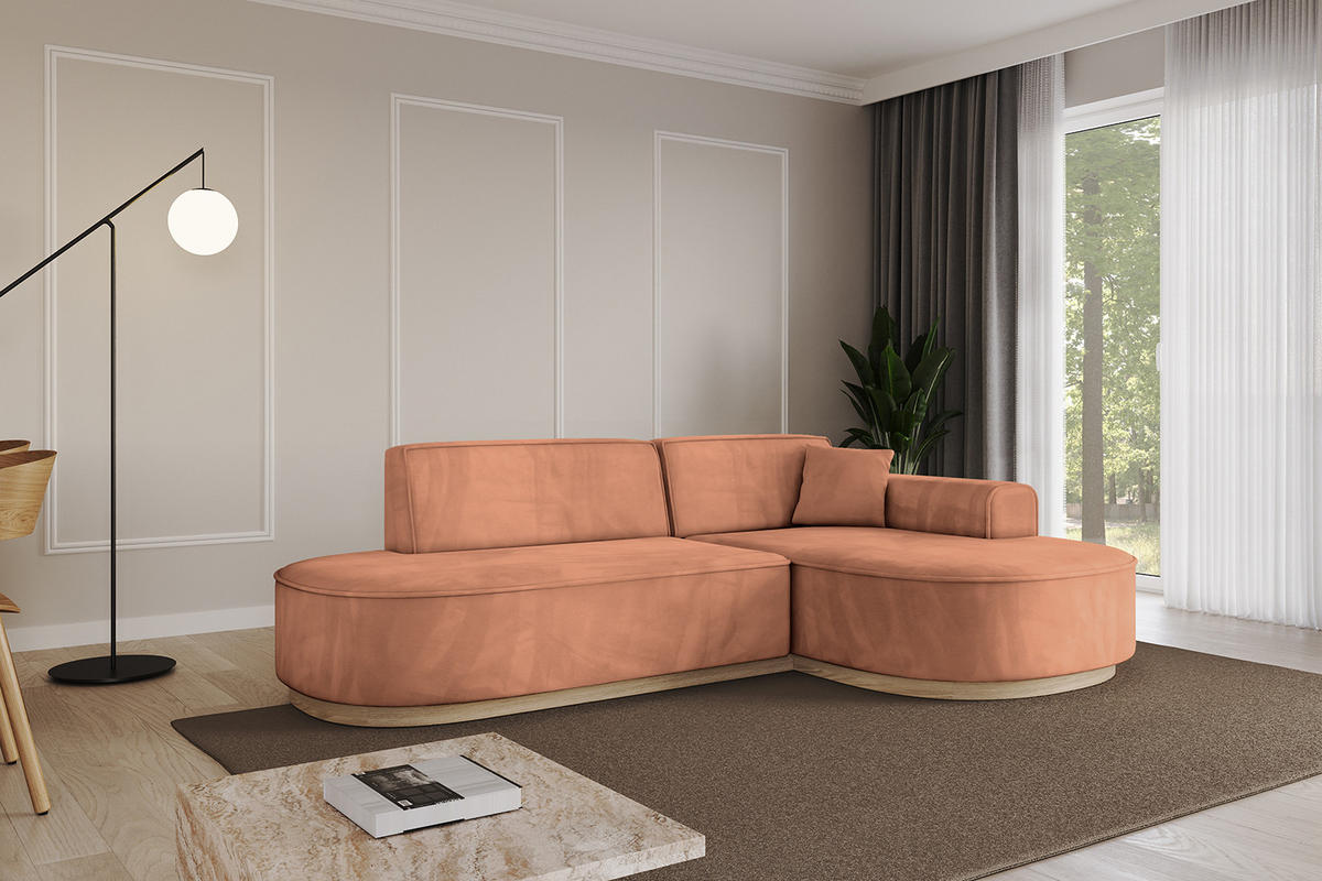 ECKSOFA Ottomane Rechts MARI-L1-v1 - 243x171x83 cm Orange Velours - Orange, Holzwerkstoff/Textil (171/243cm) - ALTDECOR