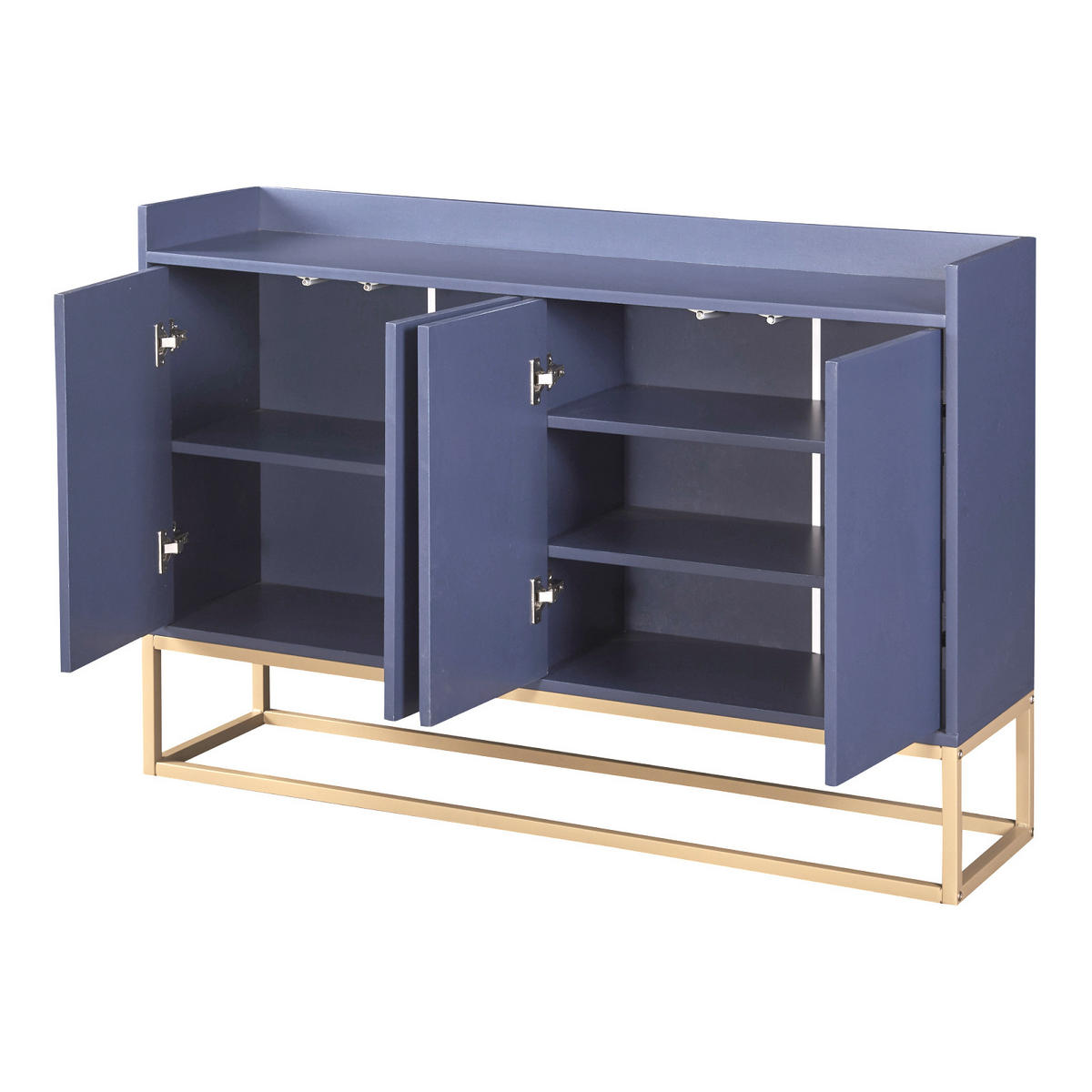 SIDEBOARD, Kommode mit 4 Türen, Verstellbaren Einlegeböden und goldenen Metallrahmen, Blau - Blau, Holz (30/80/120cm)