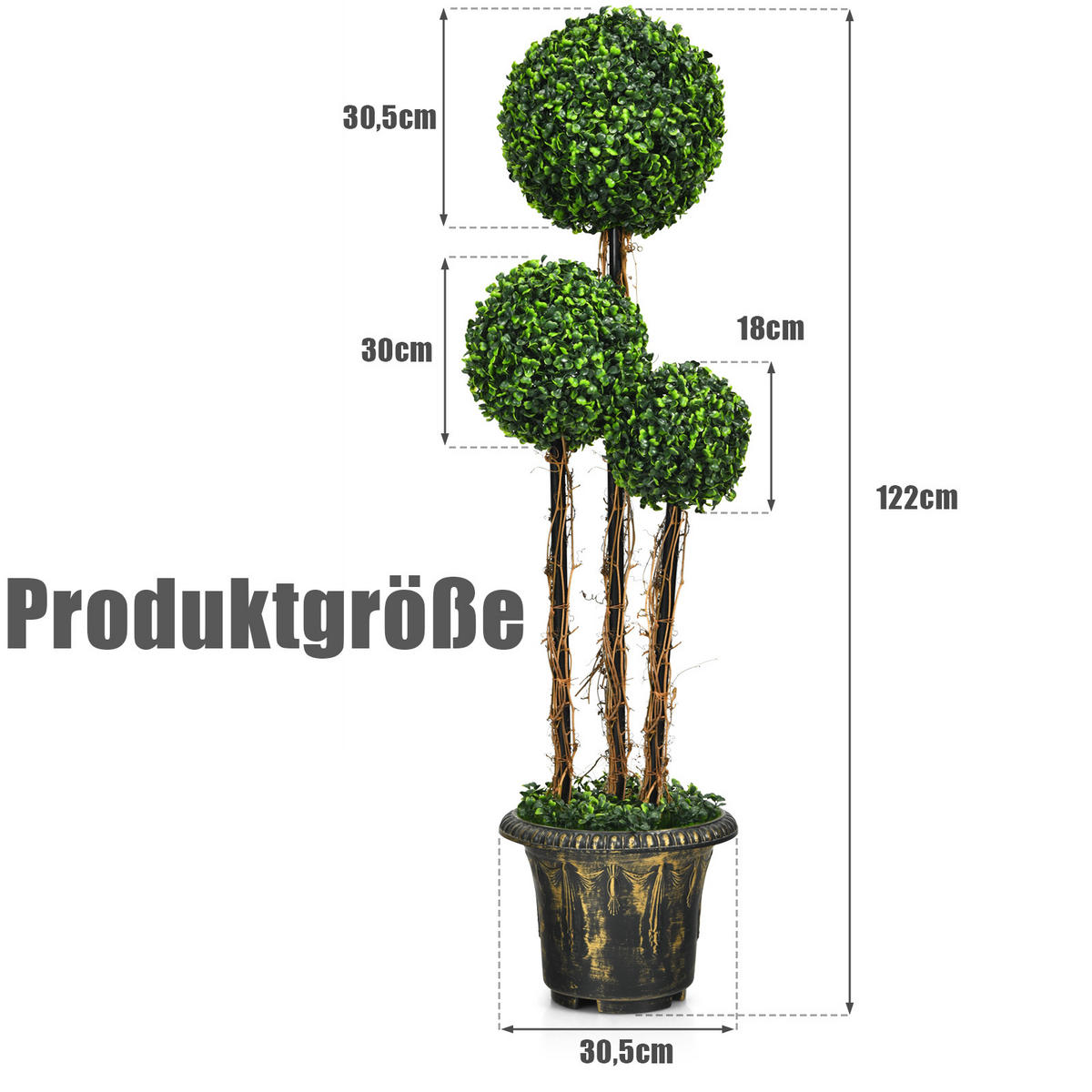KUNSTBAUM mit Topf und 3 Kugeln Grün - Grün, Kunststoff (120cm) - COSTWAY