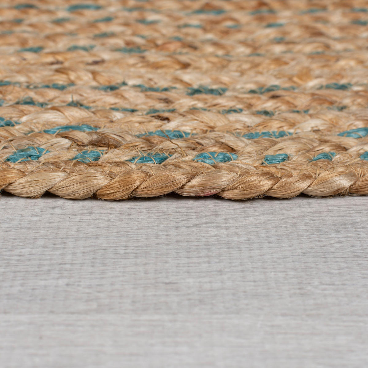TEPPICH Jute in Naturtönen, handgewebt EDEN, Braun-Blau 180x180 cm - Blau/Braun, Naturmaterialien (180/180cm) - KADIMA DESIGN