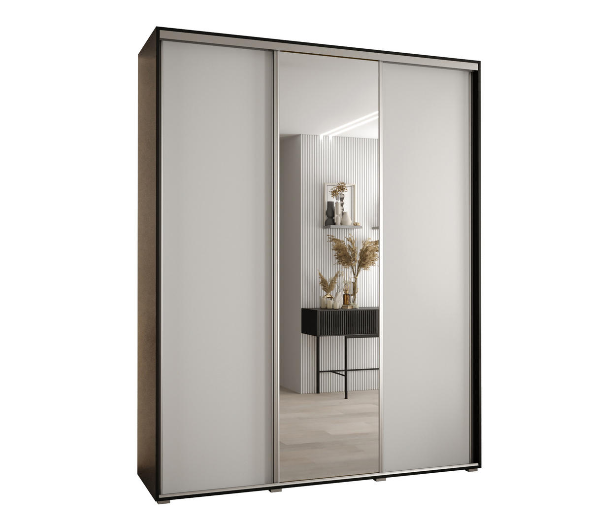 SCHWEBETÜRENSCHRANK 235,2/200/45 3-türig - Silberfarben/Schwarz, Holz/Metall (200/235/45cm) - Abiks Möbel