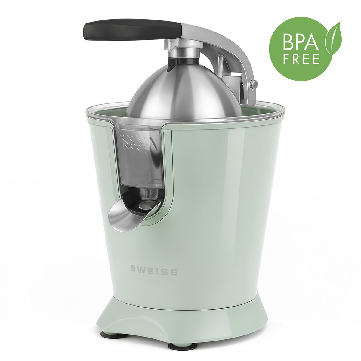 ZITRUSPRESSE ZEST7 Grün, tropffreier Ausgießer, leistungsstarker Gelenkarm, 160 W - Grün, Metall (18.5/29/25cm) - SWEISS