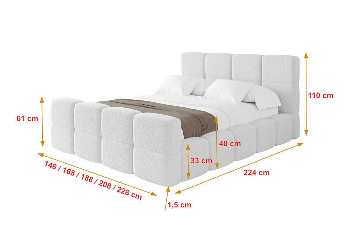 POLSTERBETT mit Bettkasten und Lattenrost mit Matratze H3/H4, Kopfteil, Boxbett, mit Stauraum - NATA-Z 160x200 Weiß - Weiß, Holzwerkstoff/Textil (160/200cm) - ALTDECOR