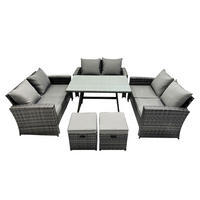 GARTENMÖBELSET mit ESSTISCH,HOCHLEHNER-SOFA Polyrattan Dunkelgrauer Mix 8-Sitzer - Dunkelgrau/Grau, Glas/Kunststoff - Fimous