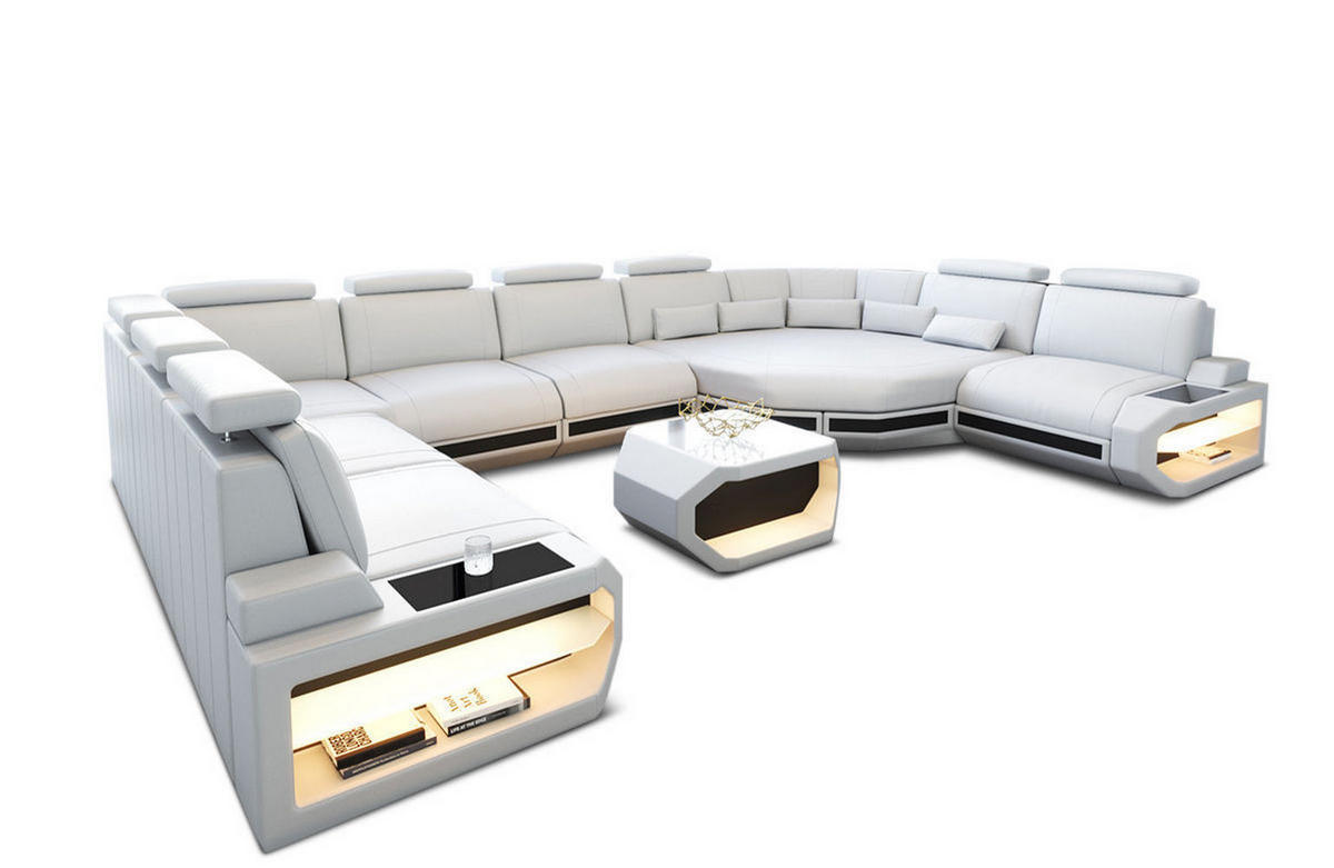 LEDERSOFA Asti L - Schwarz/Weiß, Leder (427/93/280cm) - Sofa Dreams