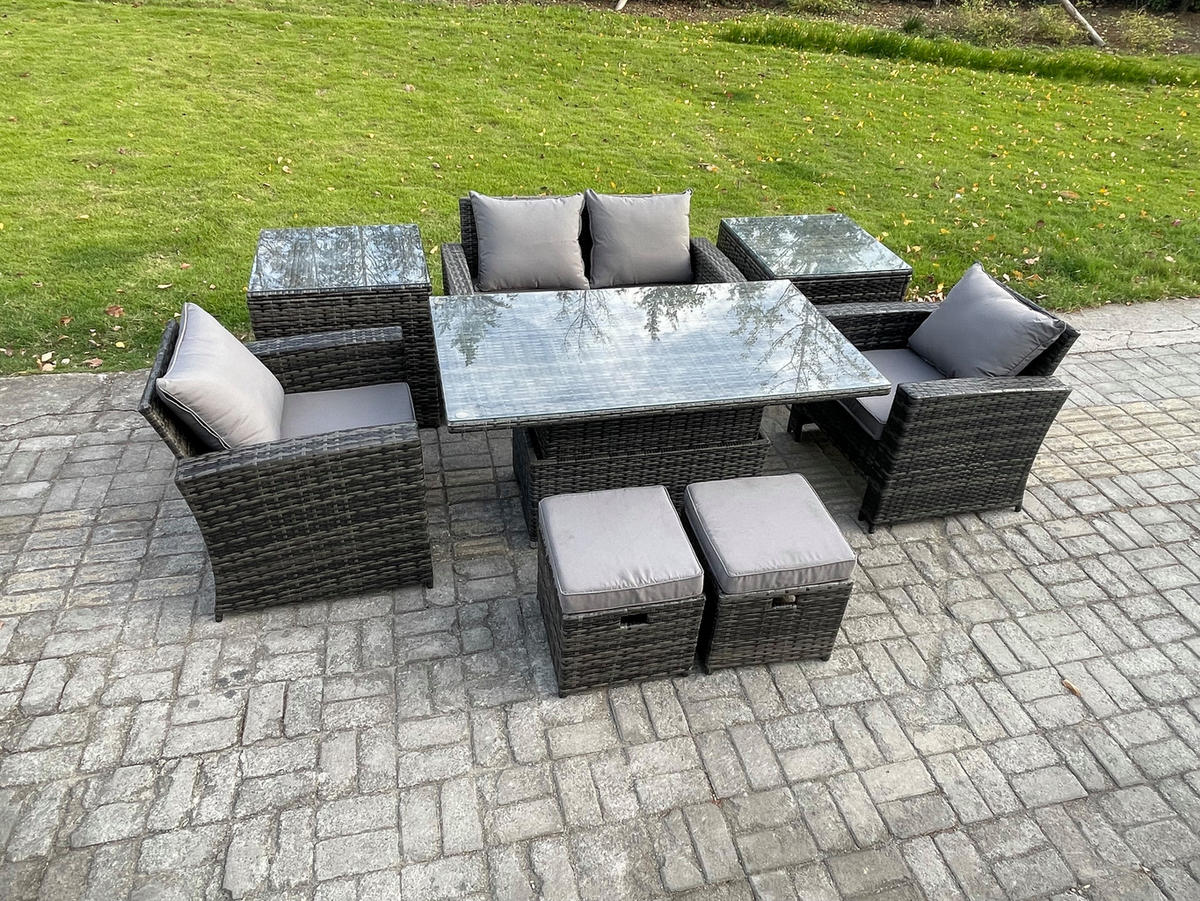 GARTENMÖBEL-SET Polyrattan Dunkelgrau 6-Sitzer - Dunkelgrau, Metall - Fimous