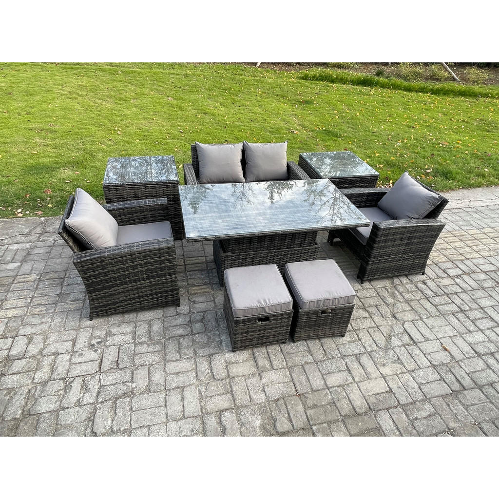 Thumbnail - Fimous Gartenmöbel-Set, Dunkelgrau, Metall, 6-Sitzer, rechteckig, Loungemöbel, Loungemöbel-Sets