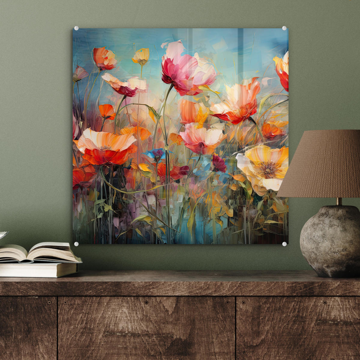 OBRAZ NA AKRYLOVOM SKLE Kvety - Akvarel - Umenie - Botanické - Príroda 50x50 cm - oranžová, sklo (50/50cm) - MuchoWow