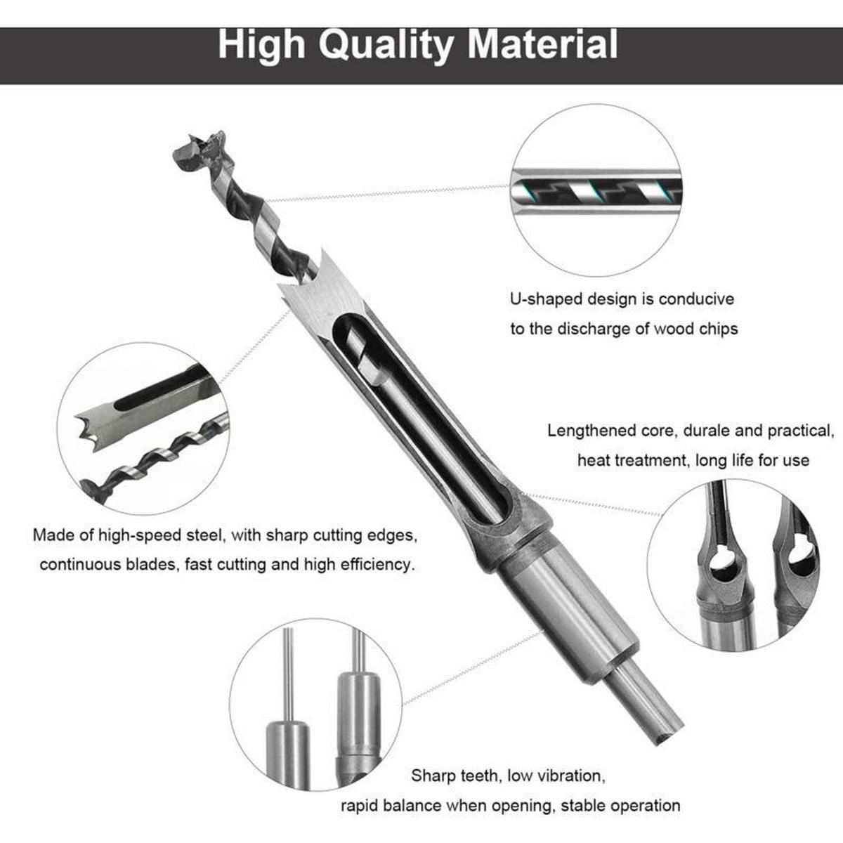 BOHRER – 6 Stück – Vierkant – Größen 6,4/8/9,5/12,7/14/16 mm - Silberfarben, Metall (1.9/1/20cm) - DCA