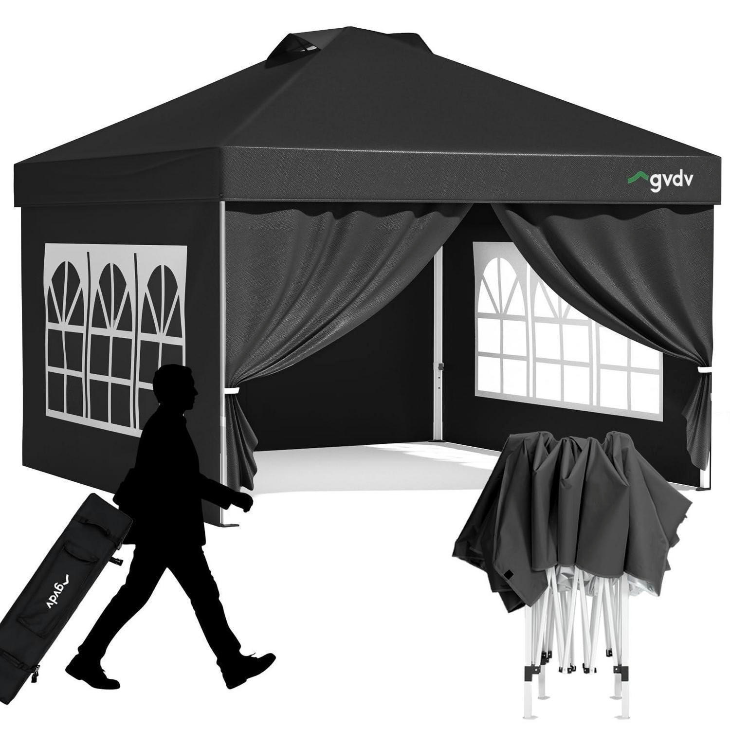 FALTPAVILLON 3 x 3 m Schwarz Wasserdicht mit 4 Seitenwänden - Schwarz, Textil (300/270/300cm)
