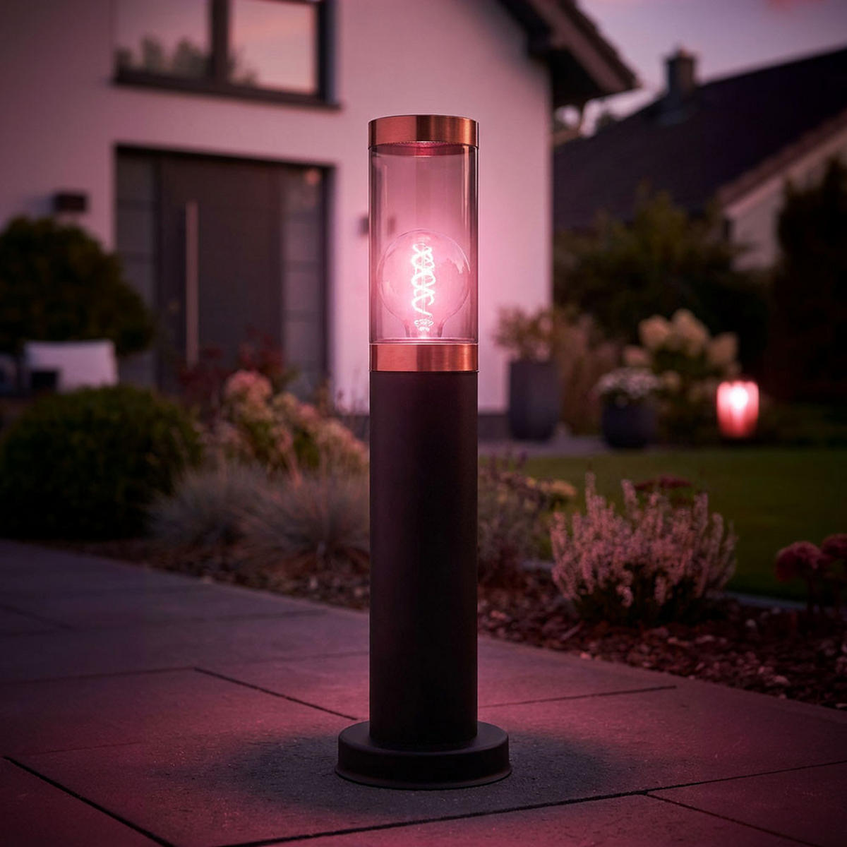 LED AUSSENLEUCHTE BOSTON Edelstahl Schwarz Kupfer 2er Set - Schwarz, Kunststoff (12.7/12.7/45cm) - Globo Lighting