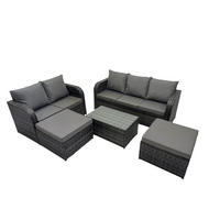 GARTENMÖBELSET mit Couchtisch Polyrattan 7-Sitzer - Dunkelgrau/Grau, Glas/Kunststoff - Fimous