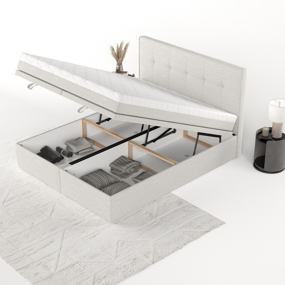 BOXBETT Arivo 200/200 cm Hellbeige im Riva Stoff - Sandfarben/Schwarz, Holz/Holzwerkstoff (200/200cm) - AltaBeds