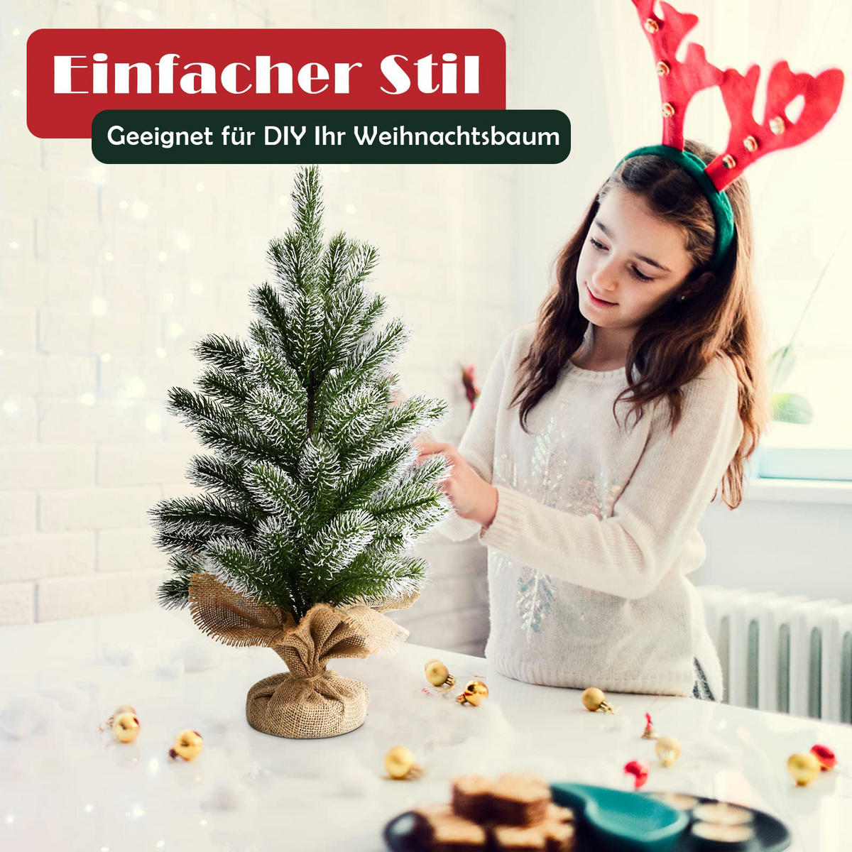 WEIHNACHTSBAUM Mini Tisch Tannenform mit Schnee 50 cm grün - Grün, Kunststoff (50cm) - COSTWAY